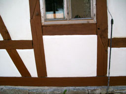 Holzverbindung "Schrges Blatt" in Fachwerksule